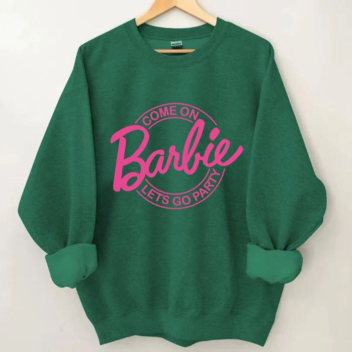 Barbie English Letter Printing Pattern Hoodie Fashion Couple Round Neck Sweater Loose Soft All Match Long Sleeves Tops Gofts green