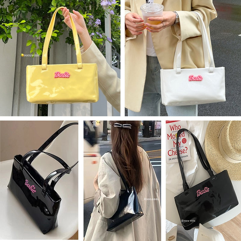 Barbie Girl Shiny Shoulder Bag Female Niche Design Bag 2022 New Handbag Fashion Girls Underarm Baguettes Bags Shopping Tote Bag AMAIO
