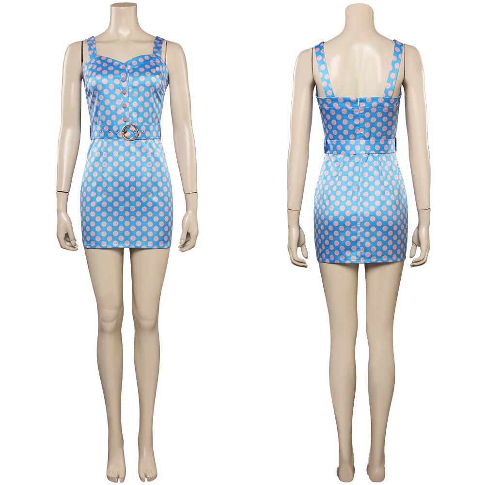 Barbie Gloria Cosplay Blue Retro Dots Dress Women Girls Costume Full Outfits Fashion Halloween Carnival Party Role Play Suits XXXL