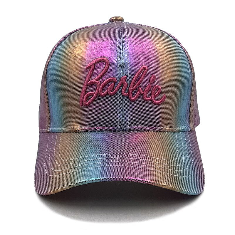 Barbie Laser Colorful Pink Baseball Cap Y2K Girls Ins Korean Fashion Cute Embroidery Curved Brim Cap All Match Hat Sun Visor 4 adjustable