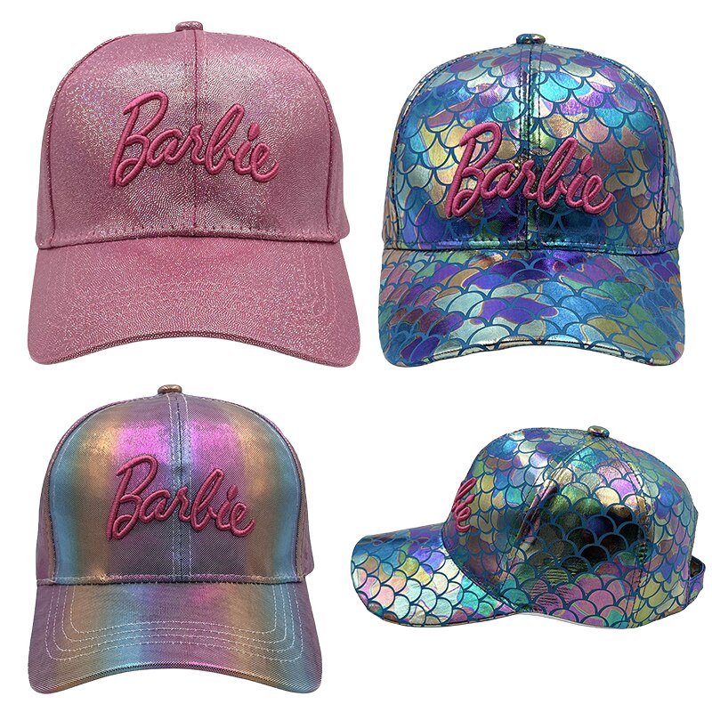 Barbie Laser Colorful Pink Baseball Cap Y2K Girls Ins Korean Fashion Cute Embroidery Curved Brim Cap All Match Hat Sun Visor