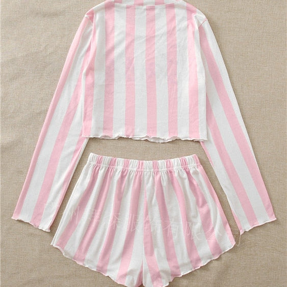 Barbie Letter Pink Home Service Kawaii Ice Silk Soft Ladies Pajamas Suit Long Sleeve Set Women Shorts Nightdress Clothes Gifts