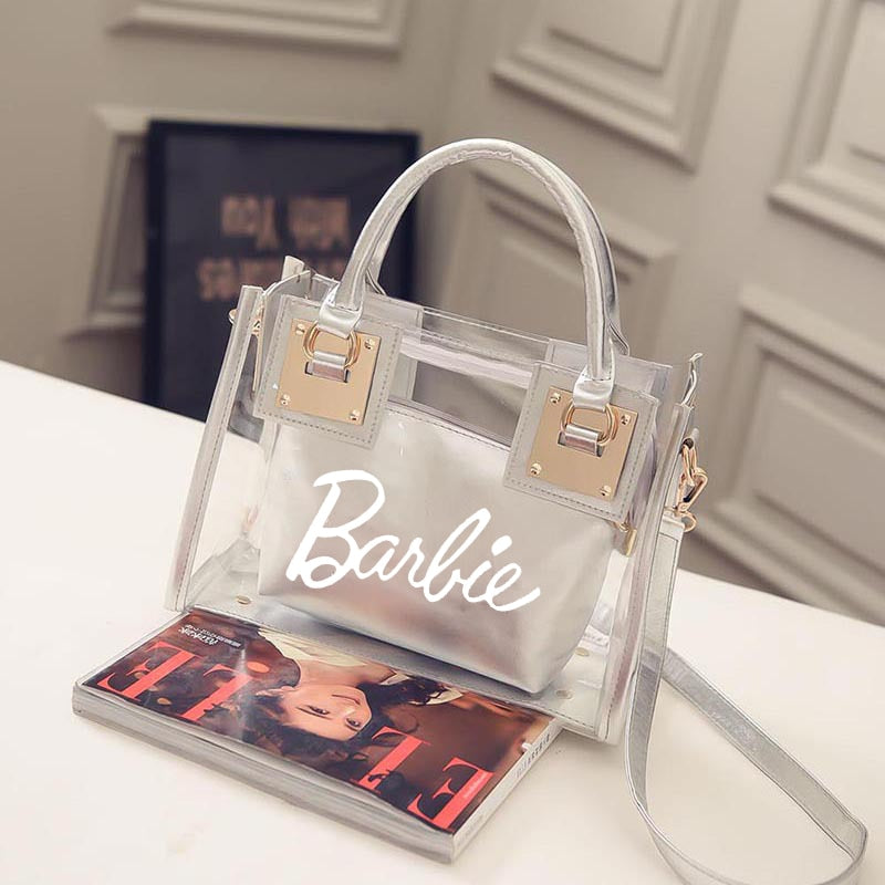 Barbie Letter Women Bag Fashion Beach Shoulder Handbag Portable Girls Messenger Transparent Jelly Ladies Bags Pouch Gifts white