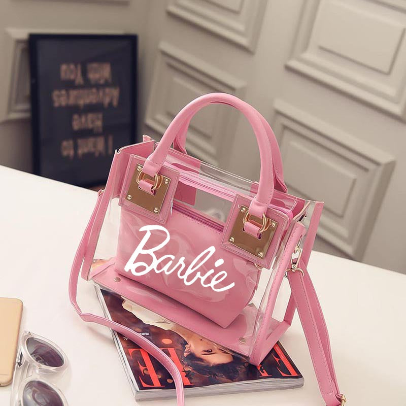 Barbie Letter Women Bag Fashion Beach Shoulder Handbag Portable Girls Messenger Transparent Jelly Ladies Bags Pouch Gifts pink