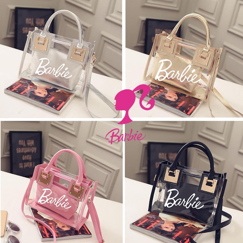 Barbie Letter Women Bag Fashion Beach Shoulder Handbag Portable Girls Messenger Transparent Jelly Ladies Bags Pouch Gifts AMAIO