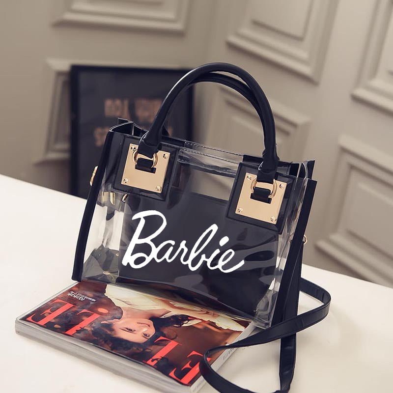 Barbie Letter Women Bag Fashion Beach Shoulder Handbag Portable Girls Messenger Transparent Jelly Ladies Bags Pouch Gifts black