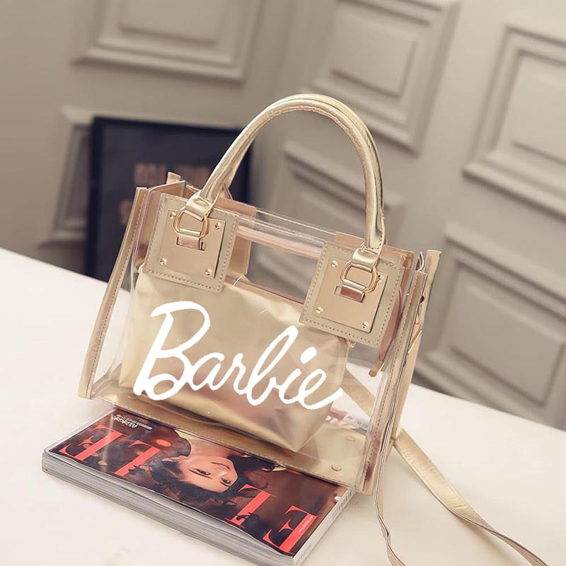 Barbie Letter Women Bag Fashion Beach Shoulder Handbag Portable Girls Messenger Transparent Jelly Ladies Bags Pouch Gifts gold