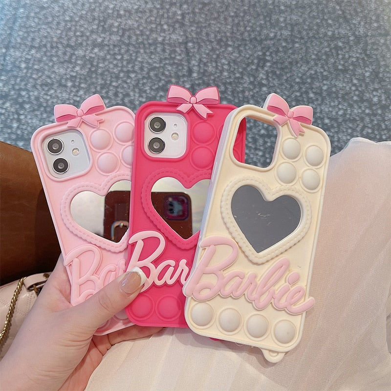 Barbie Love Mirror Phone Case Fashion Female Iphone 14Promax Protective Case Soft Women 1213Promax Cell Holder Accessory Gifts AMAIO
