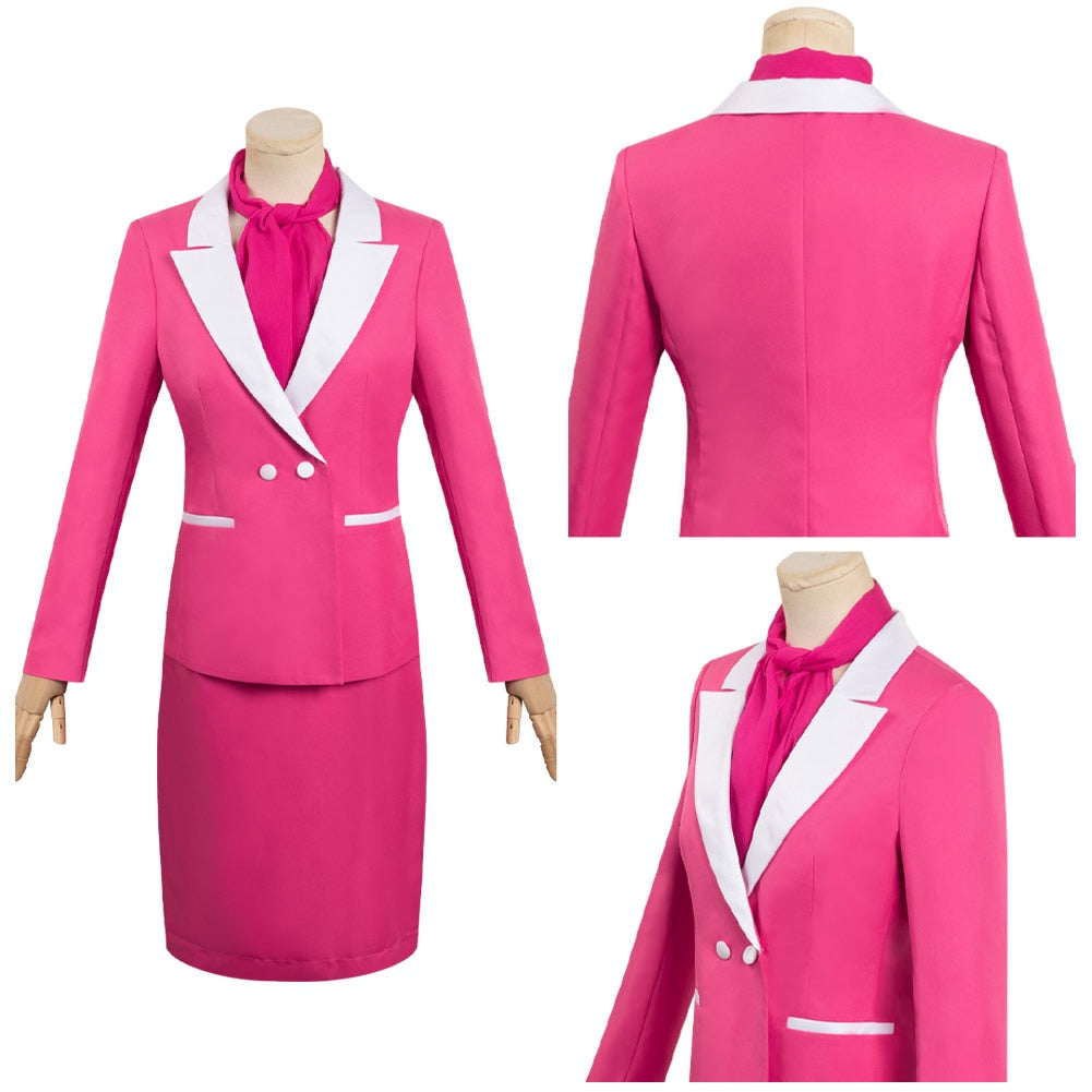 Barbie Margot Cosplay Pink Uniform Skirt Set Women Fashion Dress Costume Hat Outfits Female Girls Halloween Carnival Suit New