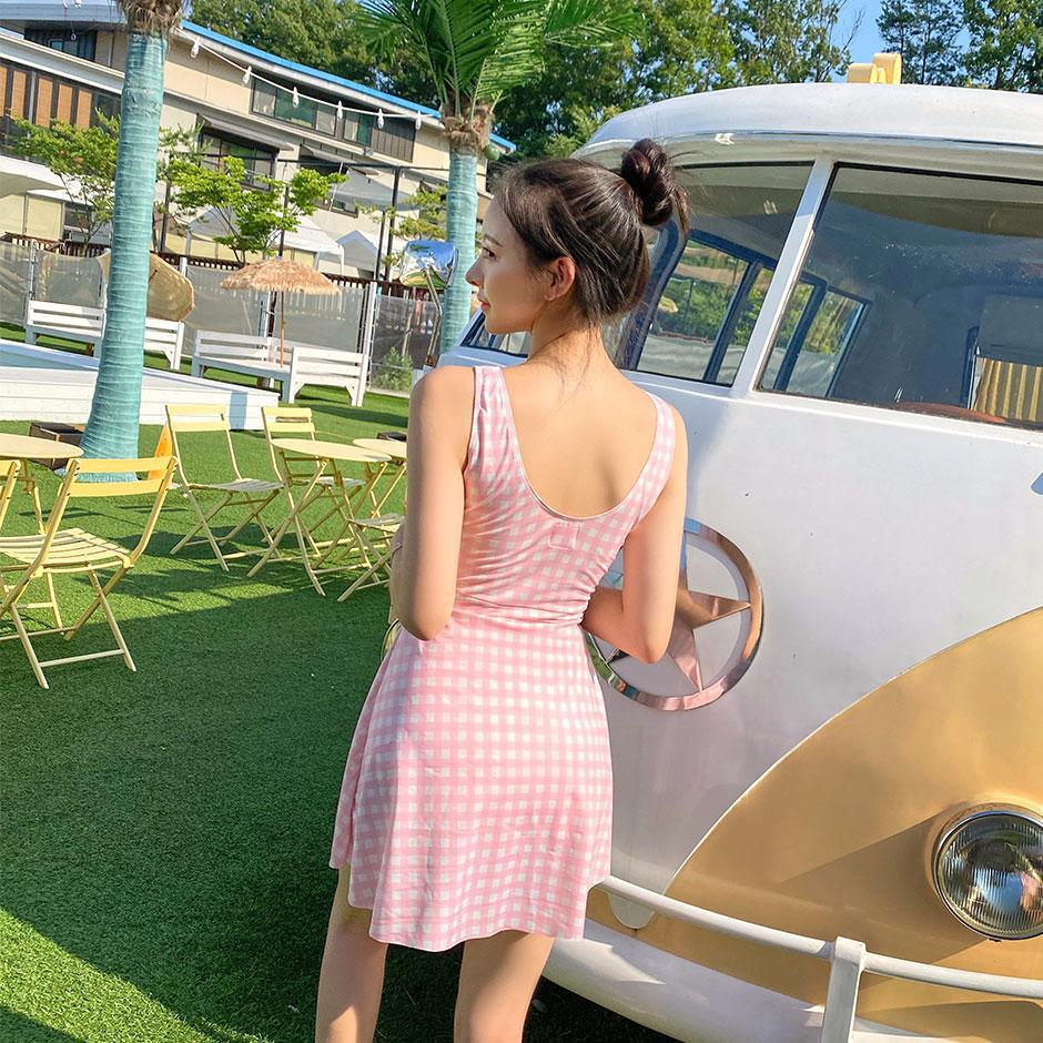 Barbie Pink One-Piece Swimsuit for Ladies Anime Kawaii Y2K Girls Hot Spring Swim Skirt Female Student Vest Sleeveless Bikini Set