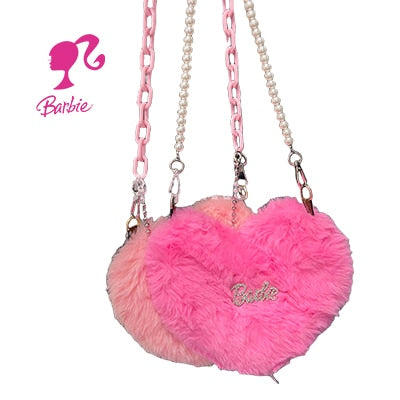 Barbie Princess Messenger Bag Fashion Women Y2K Girls Chain Plush Love Handbag Portable Fashion Woemn Messenger Armpit Bags Gift