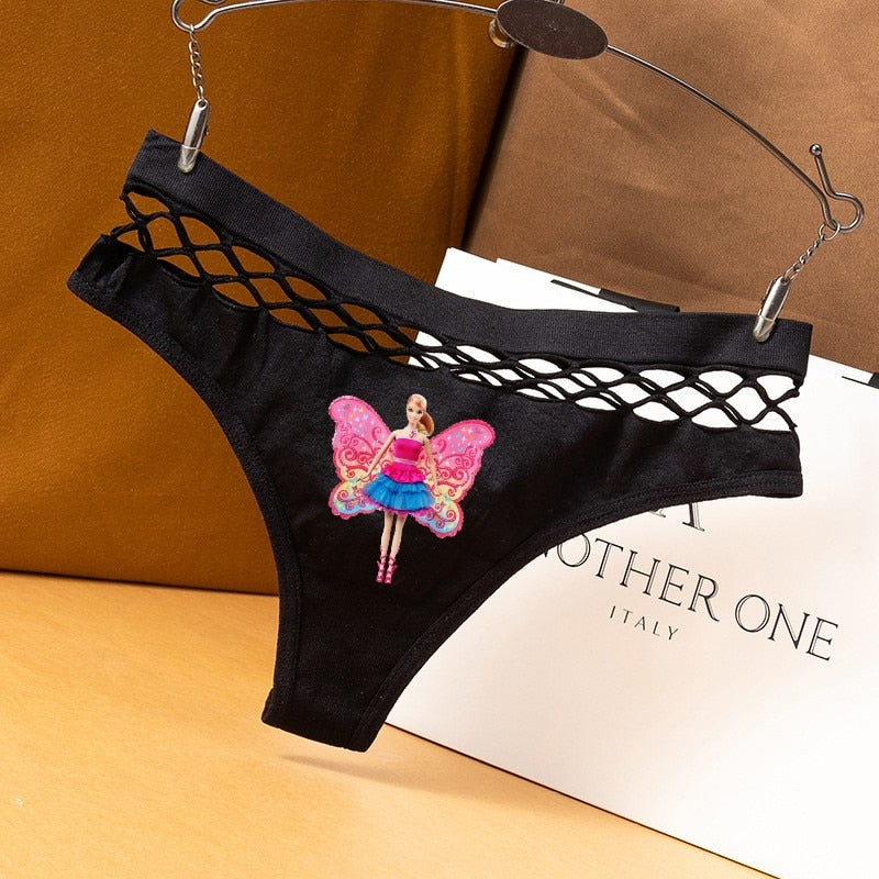 Barbie Princess Sexy Fishnet Hole Hollow Sports Female Triangle Panties Fashion Ladies Y2K Girls Underwear Bikini Briefs Thong black4
