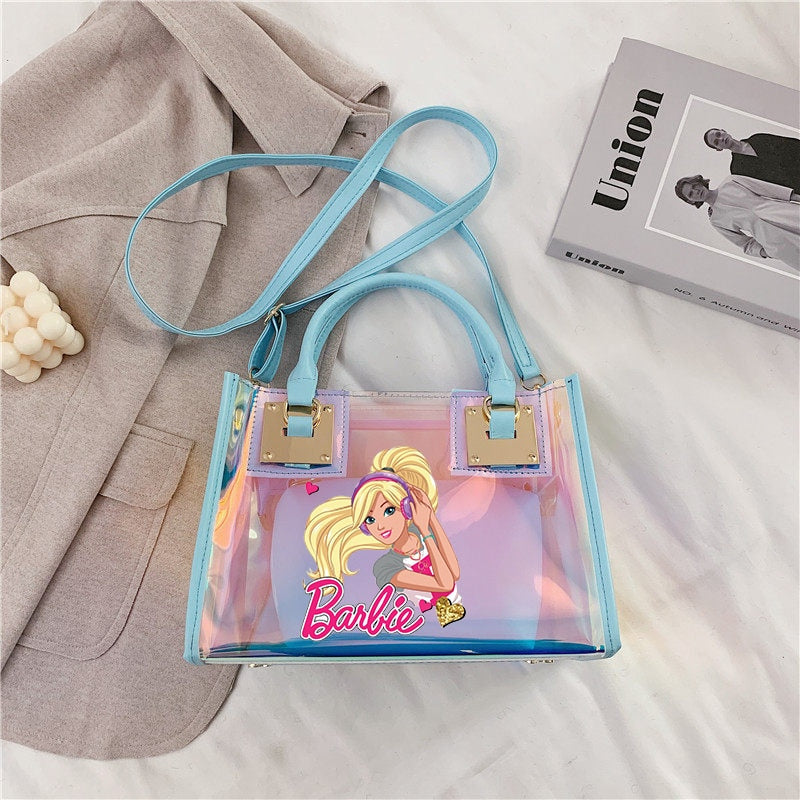 Barbie Princess Summer Transparent Handbag Anime Y2K Girls Lasers Beach Bag Shoulder Bag Ladies Tote Bags Pu Messenger Organizer 8