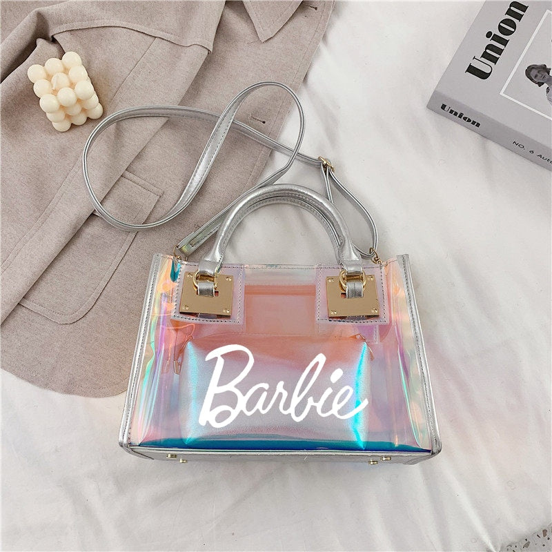 Barbie Princess Summer Transparent Handbag Anime Y2K Girls Lasers Beach Bag Shoulder Bag Ladies Tote Bags Pu Messenger Organizer 20