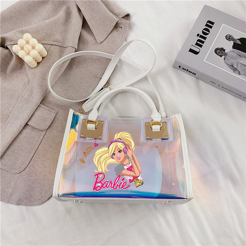 Barbie Princess Summer Transparent Handbag Anime Y2K Girls Lasers Beach Bag Shoulder Bag Ladies Tote Bags Pu Messenger Organizer 4