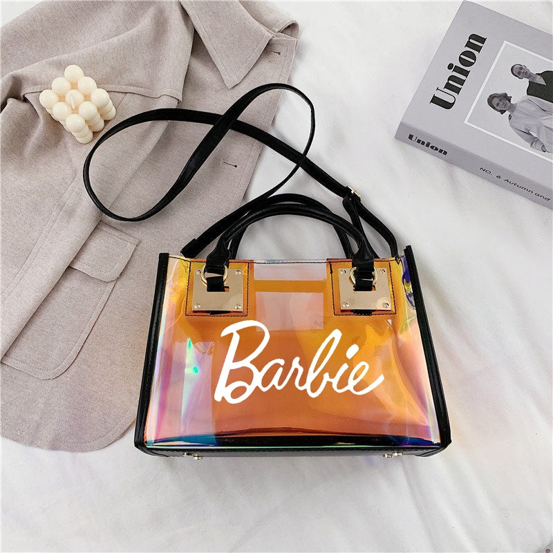 Barbie Princess Summer Transparent Handbag Anime Y2K Girls Lasers Beach Bag Shoulder Bag Ladies Tote Bags Pu Messenger Organizer 14