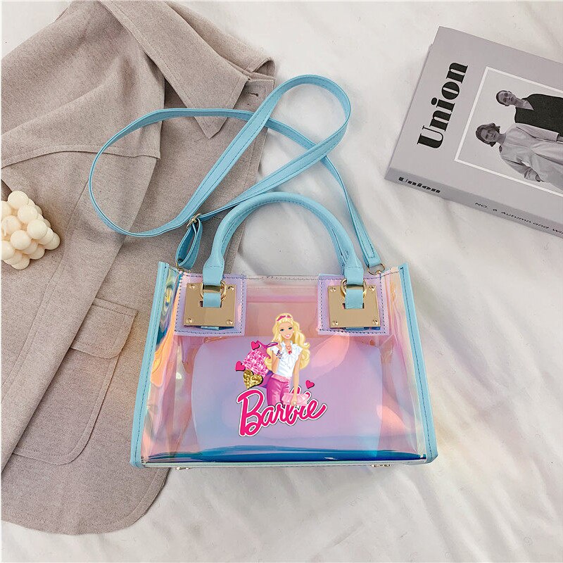 Barbie Princess Summer Transparent Handbag Anime Y2K Girls Lasers Beach Bag Shoulder Bag Ladies Tote Bags Pu Messenger Organizer 12