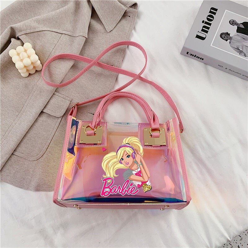 Barbie Princess Summer Transparent Handbag Anime Y2K Girls Lasers Beach Bag Shoulder Bag Ladies Tote Bags Pu Messenger Organizer 25
