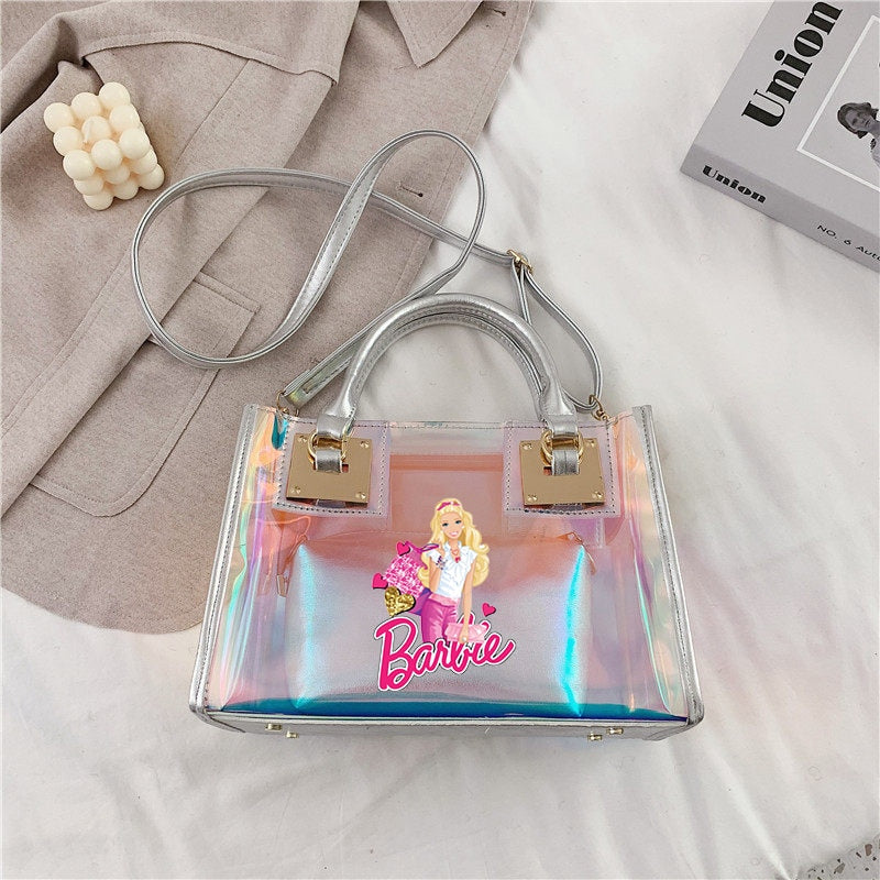 Barbie Princess Summer Transparent Handbag Anime Y2K Girls Lasers Beach Bag Shoulder Bag Ladies Tote Bags Pu Messenger Organizer 21