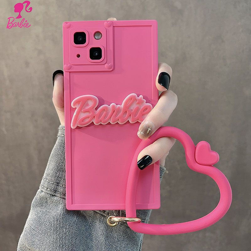 Barbie Rose Red Square Iphone13 14Plus Xr Xsmax Promax Phone Case Fashion Cute Kawaii Anti Fall Shockproof Soft Pendant Girls AMAIO