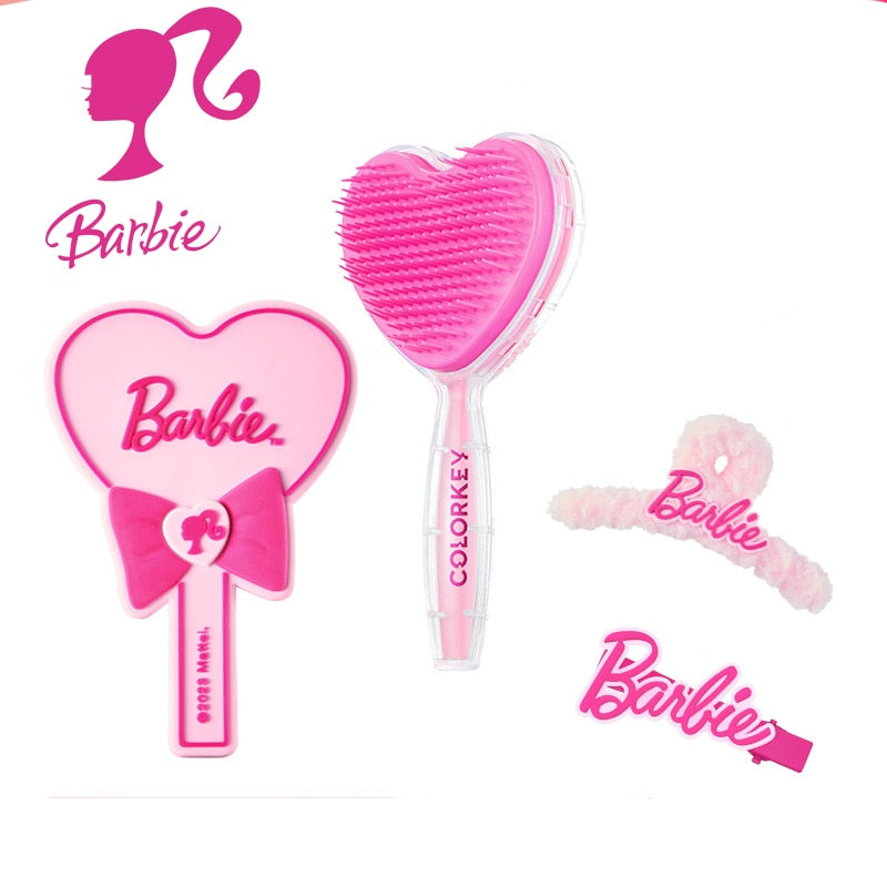 Barbie Series Colorkey Peripheral Makeup Mirror Fashion Women Handheld Mirror Shark Clip Hairpin Air Bags Comb Accessory Gifts AMAIO