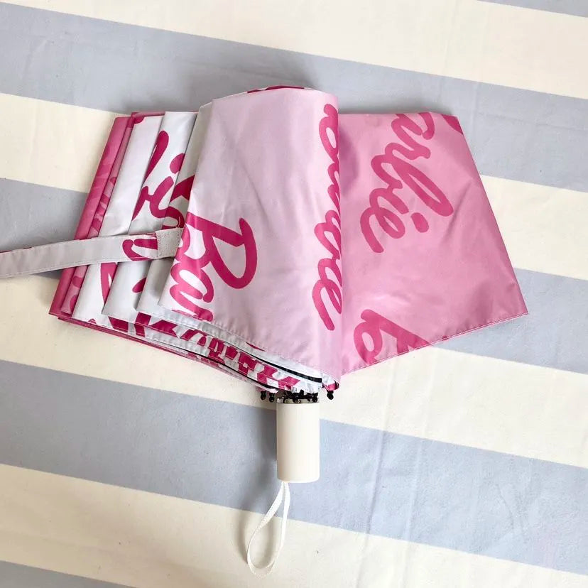 Barbie Umbrella Kawaii Cartoon Letter Automatic Manual Wind Rain Umbrellas Girls Sunshade Sunscreen Rain Gear Sun Umbrella Gifts pink manual