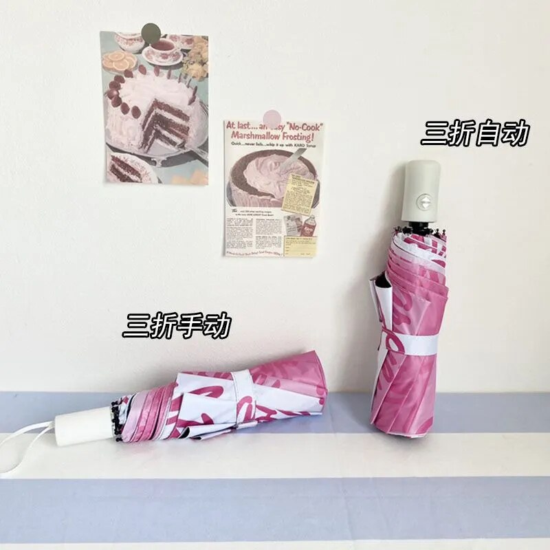 Barbie Umbrella Kawaii Cartoon Letter Automatic Manual Wind Rain Umbrellas Girls Sunshade Sunscreen Rain Gear Sun Umbrella Gifts