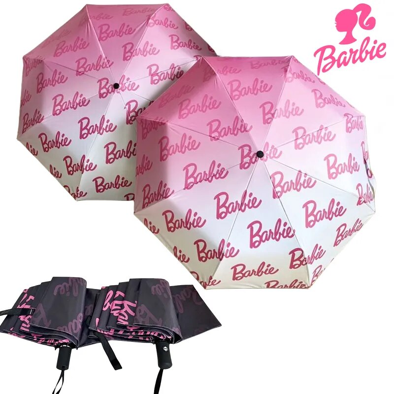 Barbie Umbrella Kawaii Cartoon Letter Automatic Manual Wind Rain Umbrellas Girls Sunshade Sunscreen Rain Gear Sun Umbrella Gifts