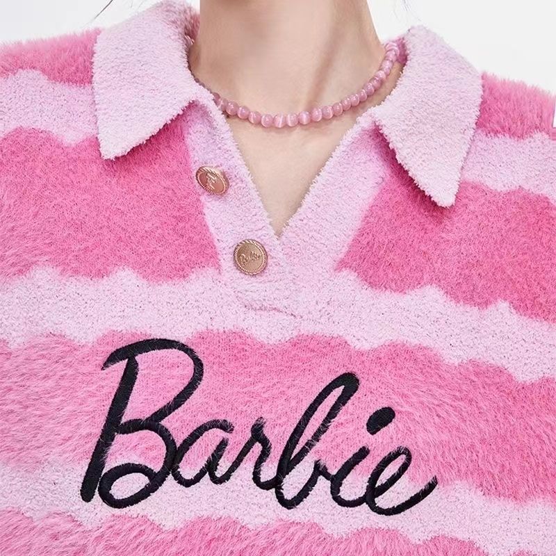 Barbie Winter Polo Collar Knitted Sweater Women Hot Girl Short Loose Thin Top Christmas Birthday Gifts for Girls