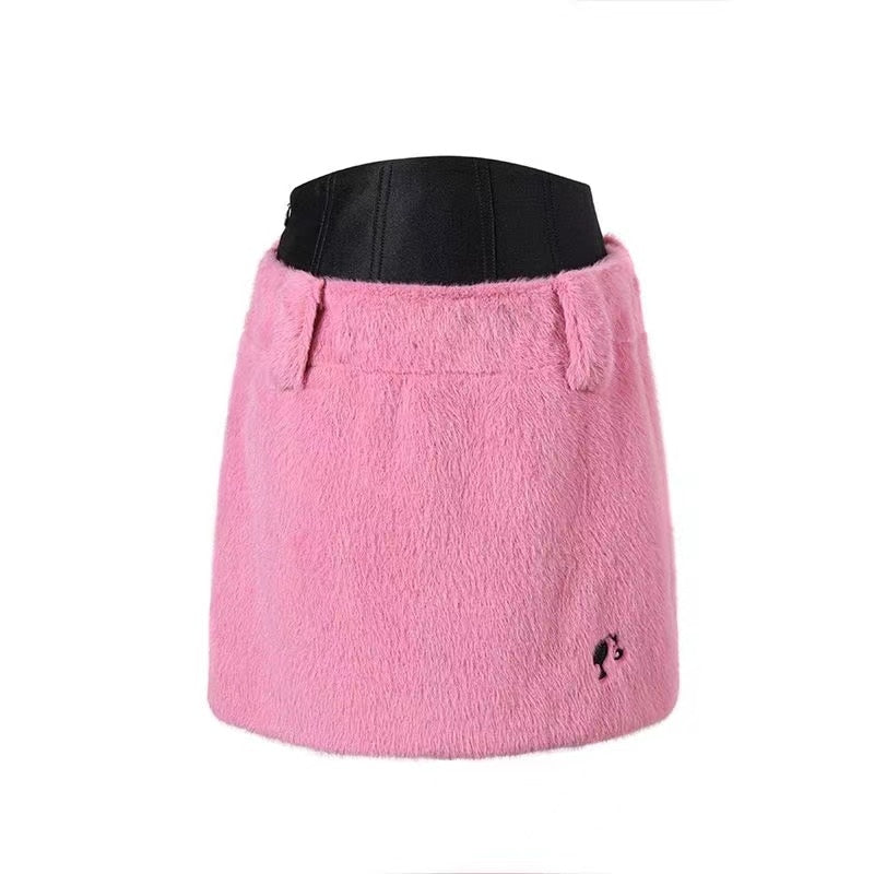 Barbie X Pink Stand Collar Pullover Sweater Y2K Black Women Sexy Plush Long Sleeve Top Skirt Autumn Winter Clothes Suit Gifts pink skirt