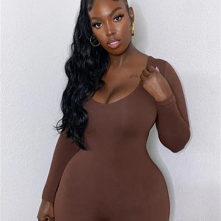 Basic Bodycon Jumpsuit For Women‘s Clothing Casual Brown Fitness Rompers Y2K Playsuit Activity Streetwear Overalls