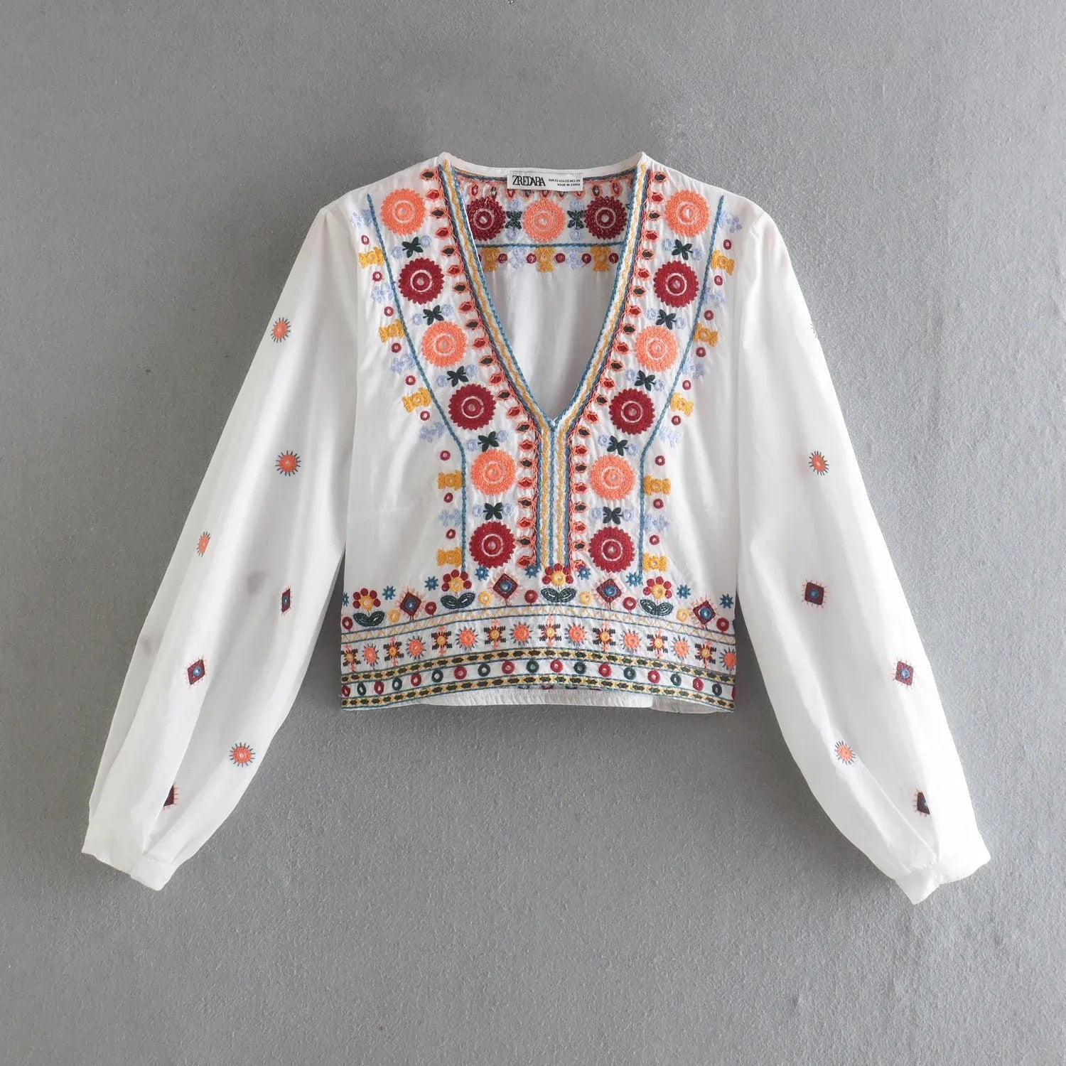 Batwing Sleeve Women Autumn Embriodery Paisley Print Skirt Set Outfits V Neck Button Tiered Mini Skirt Dress Suit Vintage Set Blouse-style 2