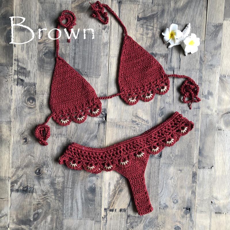 Beach Bikini Handmade Accessories Split Swimsuit Red