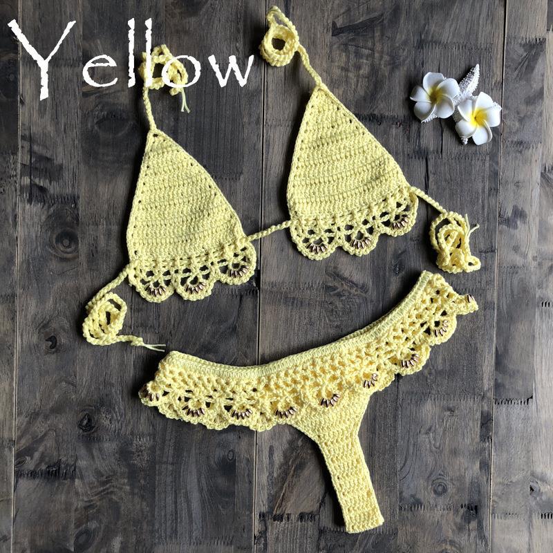 Beach Bikini Handmade Accessories Split Swimsuit Yellow