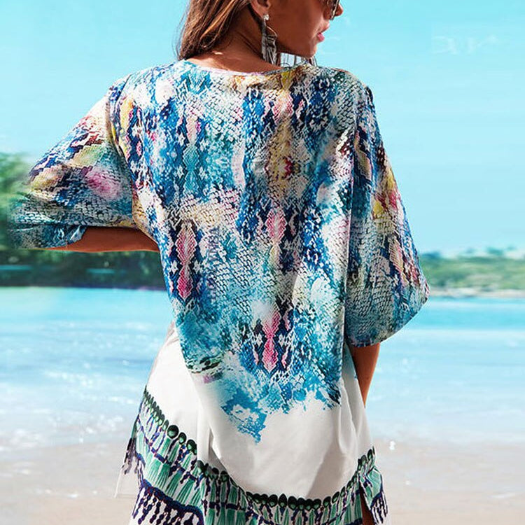 Beach Caftan Swimsuit Cover up Print Chiffon Pareo Women Robe Plage