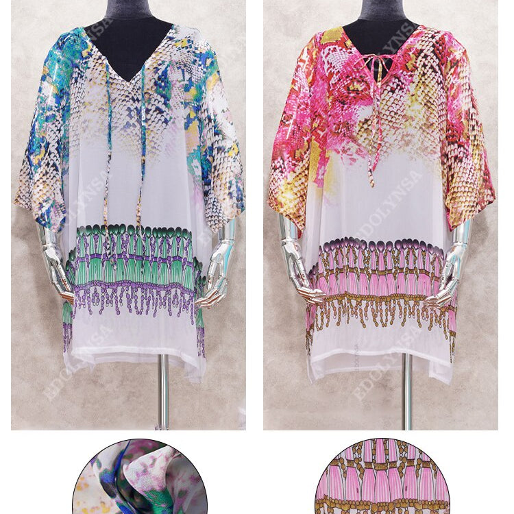 Beach Caftan Swimsuit Cover up Print Chiffon Pareo Women Robe Plage