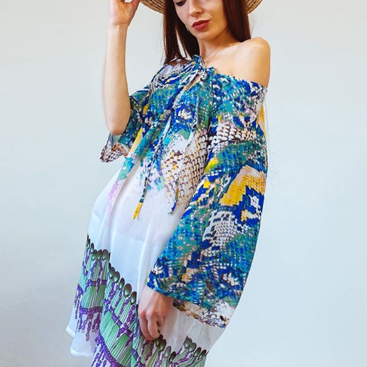 Beach Caftan Swimsuit Cover up Print Chiffon Pareo Women Robe Plage