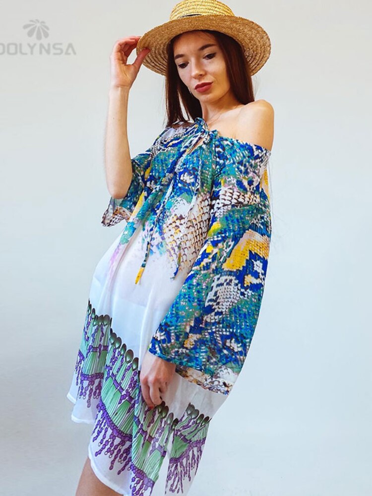 Beach Caftan Swimsuit Cover up Print Chiffon Pareo Women Robe Plage