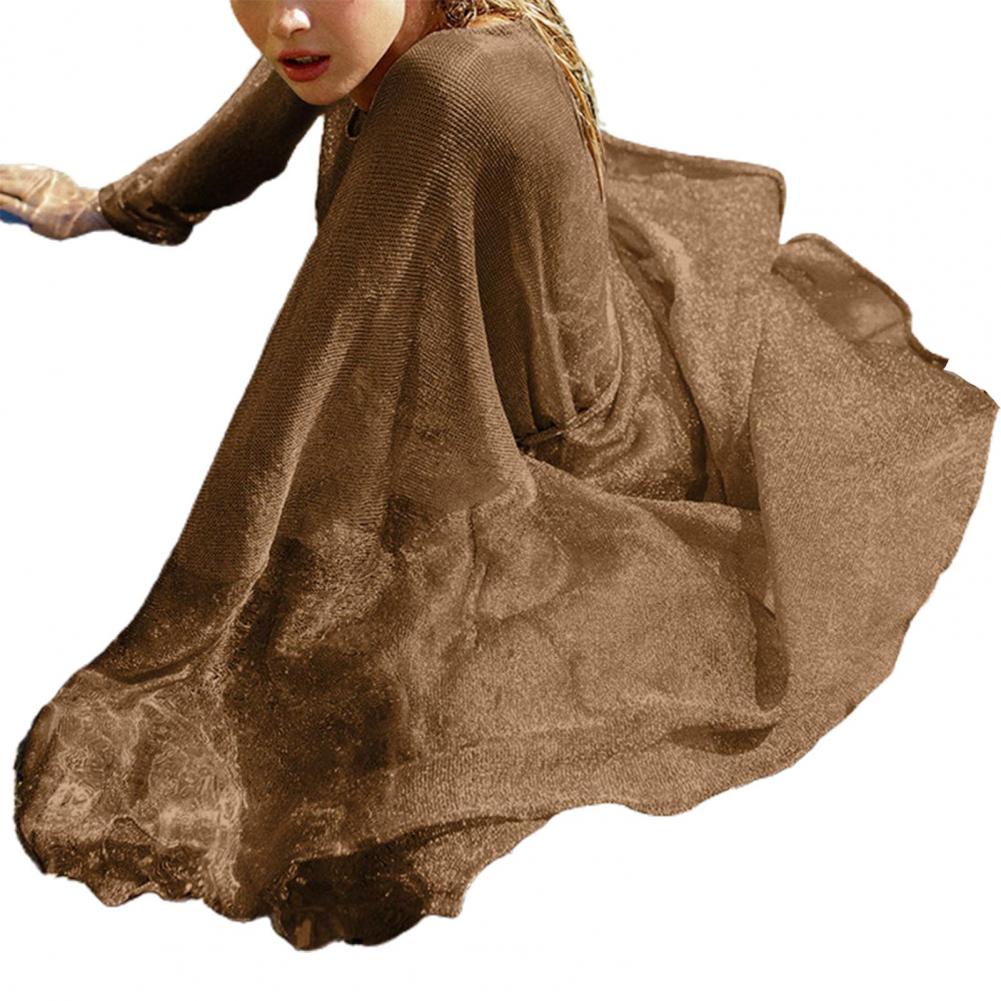 Beach Cover Up Sun Protection Swimsuit Belt Shine Mesh Sexy Summer Kimono Beachwear Pareos Kaftan Bikini Cover Up Sarong Brown One Size