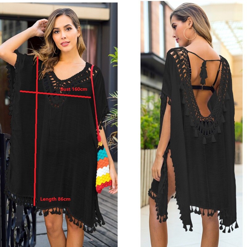 Beach Cover Up for Swimwear Tunic Fringe Ups Swim Bikini Ladies Dress Yellow black