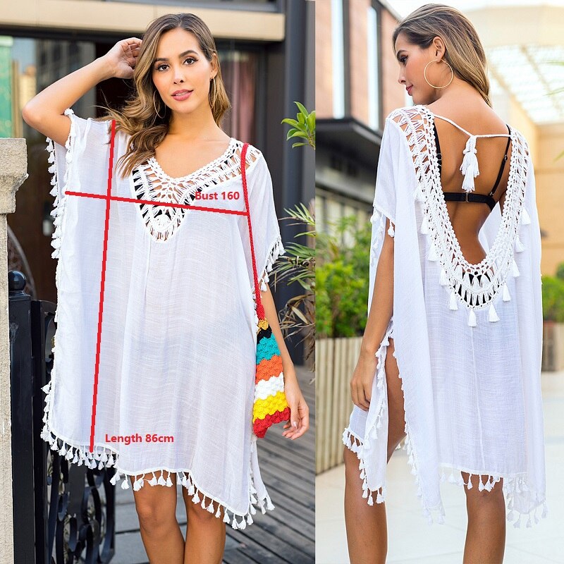 Beach Cover Up for Swimwear Tunic Fringe Ups Swim Bikini Ladies Dress Yellow white