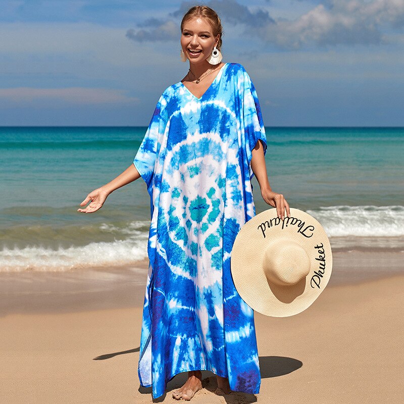 Beach Dresses Bird Bohemian Kaftans - New Loose Bikini Cover Ups Maxi Robe Elegant Bathing Suits Style-9 One Size