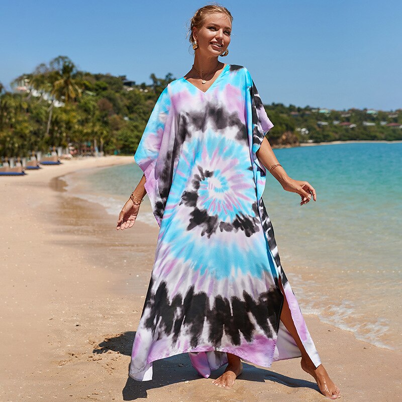 Beach Dresses Bird Bohemian Kaftans - New Loose Bikini Cover Ups Maxi Robe Elegant Bathing Suits Style-24 One Size