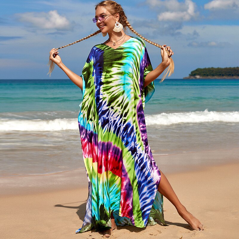 Beach Dresses Bird Bohemian Kaftans - New Loose Bikini Cover Ups Maxi Robe Elegant Bathing Suits Style-10 One Size