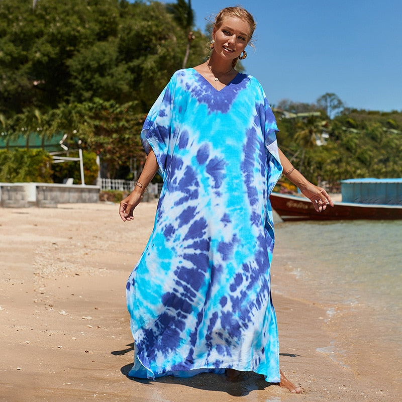 Beach Dresses Bird Bohemian Kaftans - New Loose Bikini Cover Ups Maxi Robe Elegant Bathing Suits Style-29 One Size