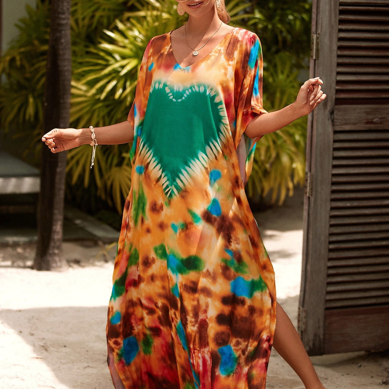 Beach Dresses Bird Bohemian Kaftans - New Loose Bikini Cover Ups Maxi Robe Elegant Bathing Suits Style-44 One Size