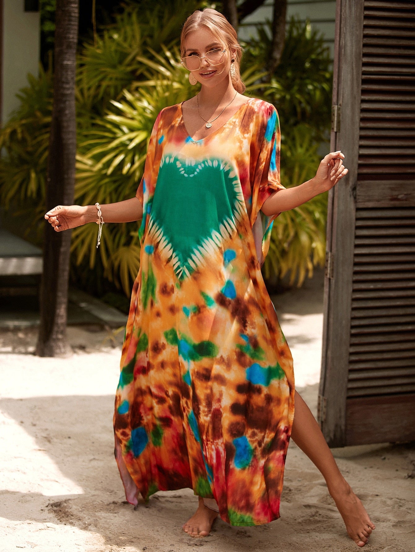 Beach Dresses Bird Bohemian Kaftans - New Loose Bikini Cover Ups Maxi Robe Elegant Bathing Suits Style-44 One Size