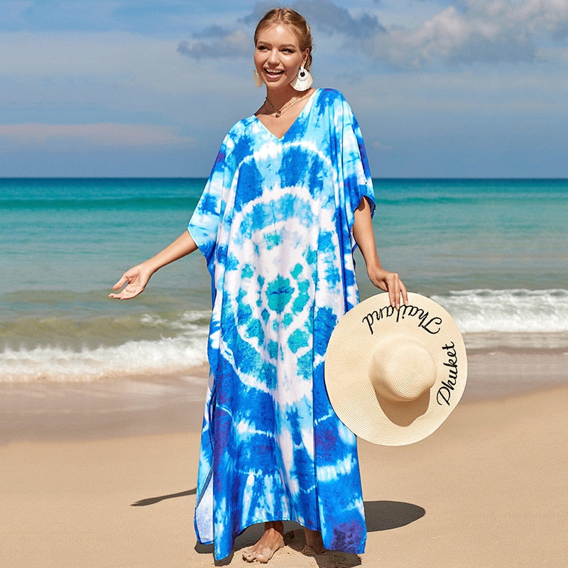 Beach Dresses Bird Bohemian Kaftans - New Loose Bikini Cover Ups Maxi Robe Elegant Bathing Suits
