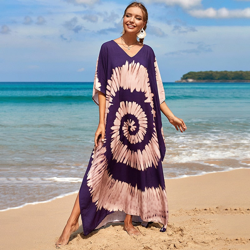 Beach Dresses Bird Bohemian Kaftans - New Loose Bikini Cover Ups Maxi Robe Elegant Bathing Suits Style-5 One Size