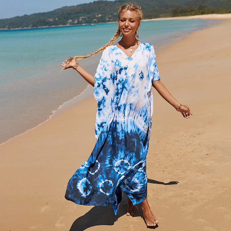 Beach Dresses Bird Bohemian Kaftans - New Loose Bikini Cover Ups Maxi Robe Elegant Bathing Suits Style-21 One Size
